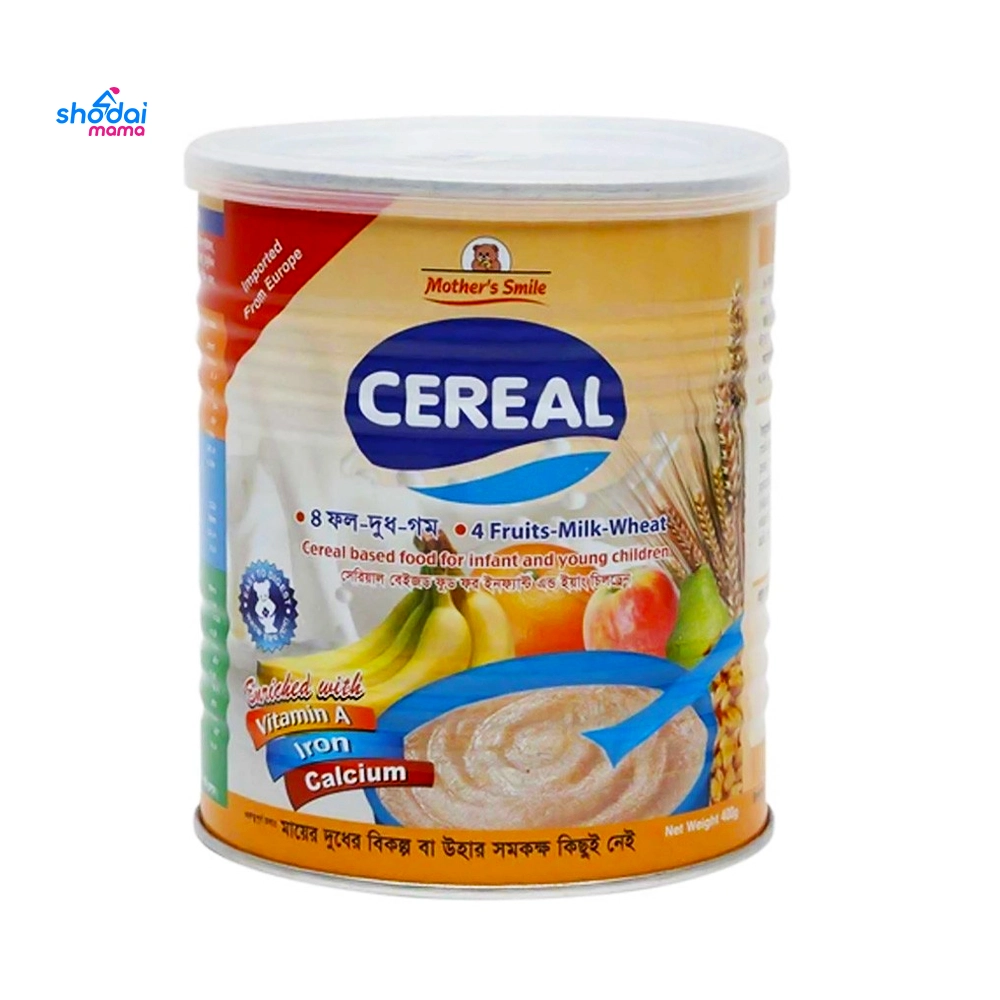 Mother's Smile Cereal 4 Fruits+Milk+Wheat 400gm Tin